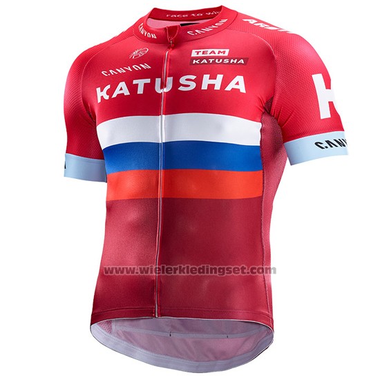 2017 Fietskleding Katusha Rood en Wit Korte Mouwen en Koersbroek